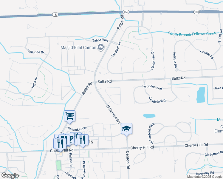 map of restaurants, bars, coffee shops, grocery stores, and more near 873 Reef Drive in Canton