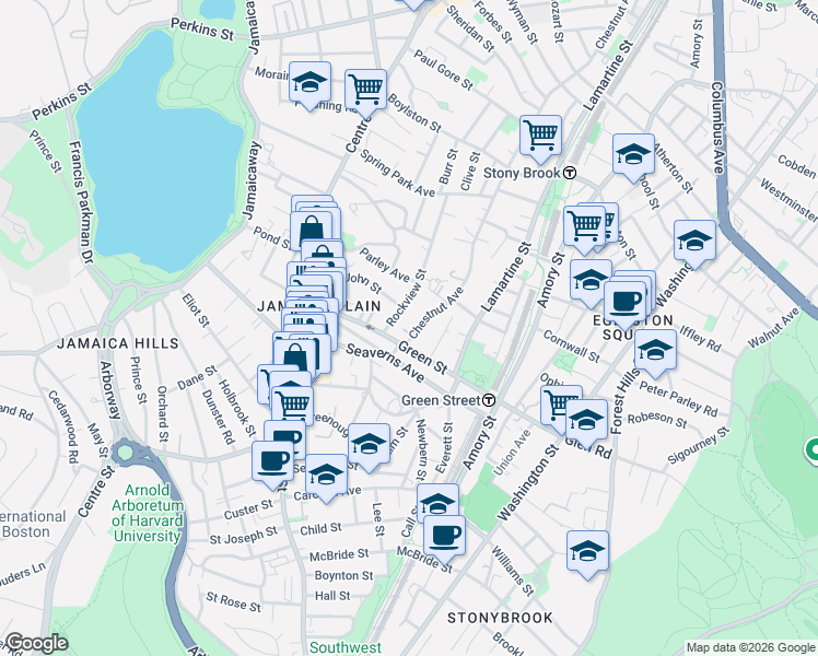map of restaurants, bars, coffee shops, grocery stores, and more near 62 Green Street in Boston