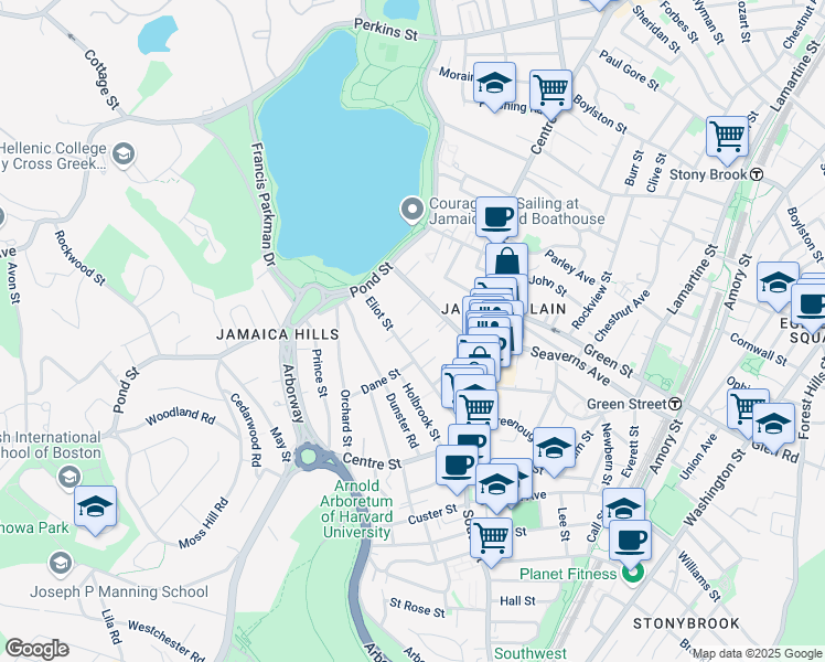 map of restaurants, bars, coffee shops, grocery stores, and more near 57 Eliot Place in Boston