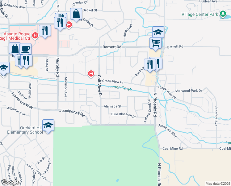 map of restaurants, bars, coffee shops, grocery stores, and more near 3350 Edgewater Drive in Medford