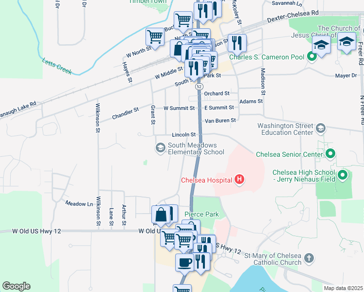 map of restaurants, bars, coffee shops, grocery stores, and more near 501 Maywood Street in Chelsea