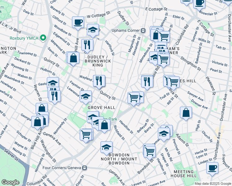 map of restaurants, bars, coffee shops, grocery stores, and more near 190 Magnolia Street in Boston