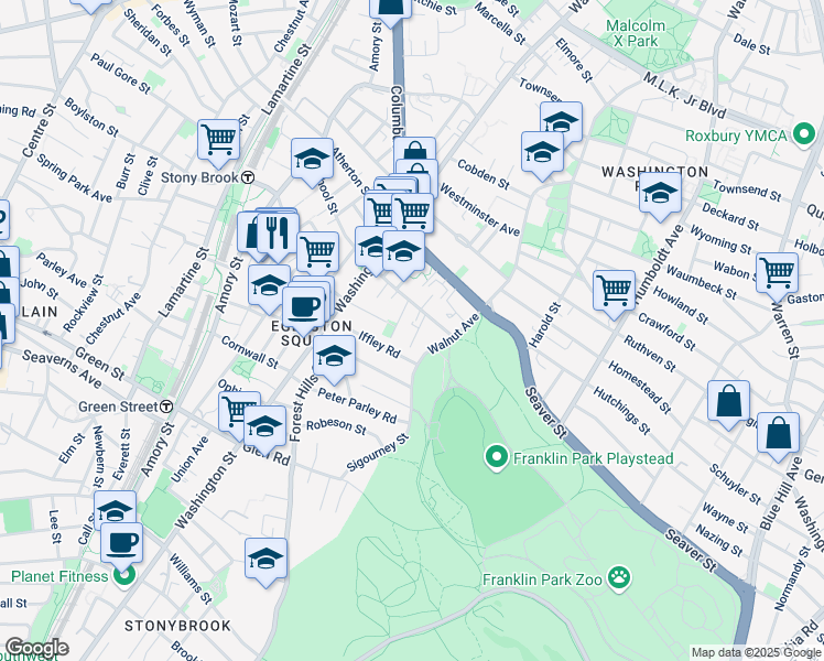 map of restaurants, bars, coffee shops, grocery stores, and more near 55 Iffley Road in Boston