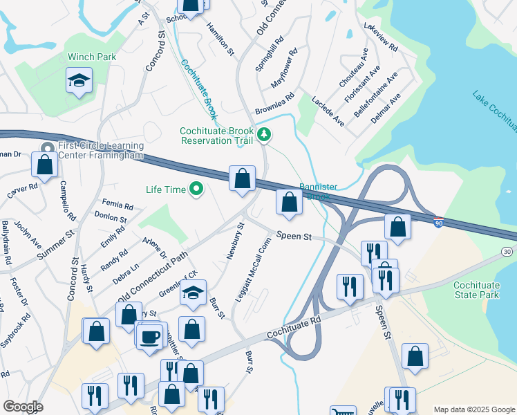 map of restaurants, bars, coffee shops, grocery stores, and more near 20 Speen Street in Framingham
