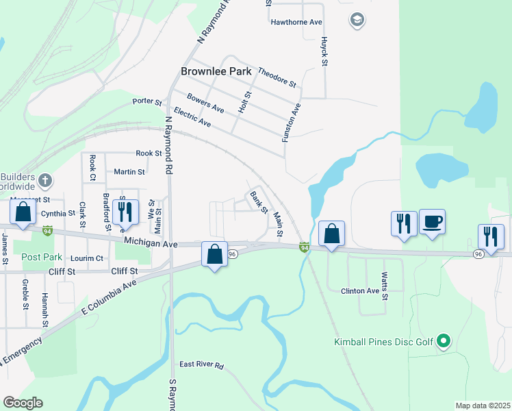 map of restaurants, bars, coffee shops, grocery stores, and more near 16-24 Cross Street in Battle Creek