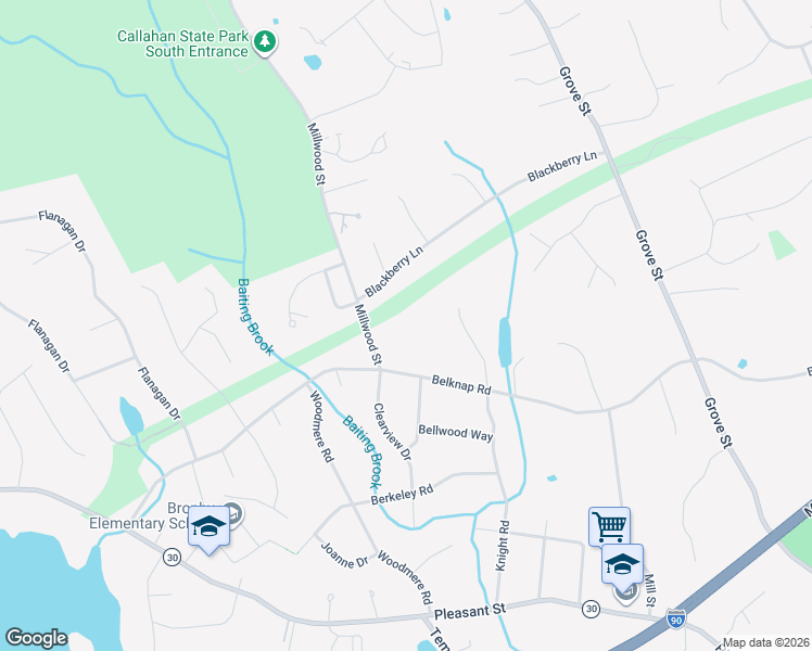 map of restaurants, bars, coffee shops, grocery stores, and more near 65 Millwood Street in Framingham