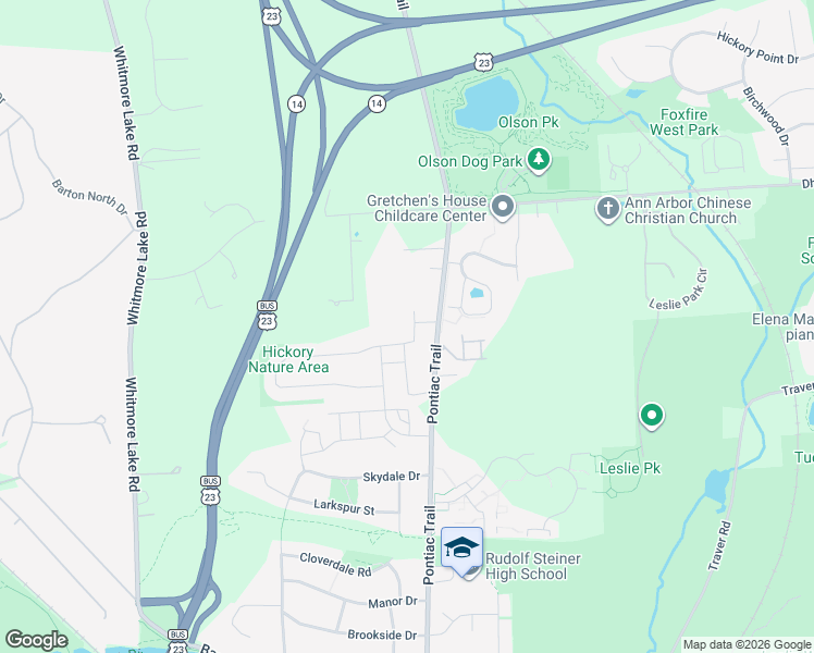 map of restaurants, bars, coffee shops, grocery stores, and more near 2772 Polson St in Ann Arbor