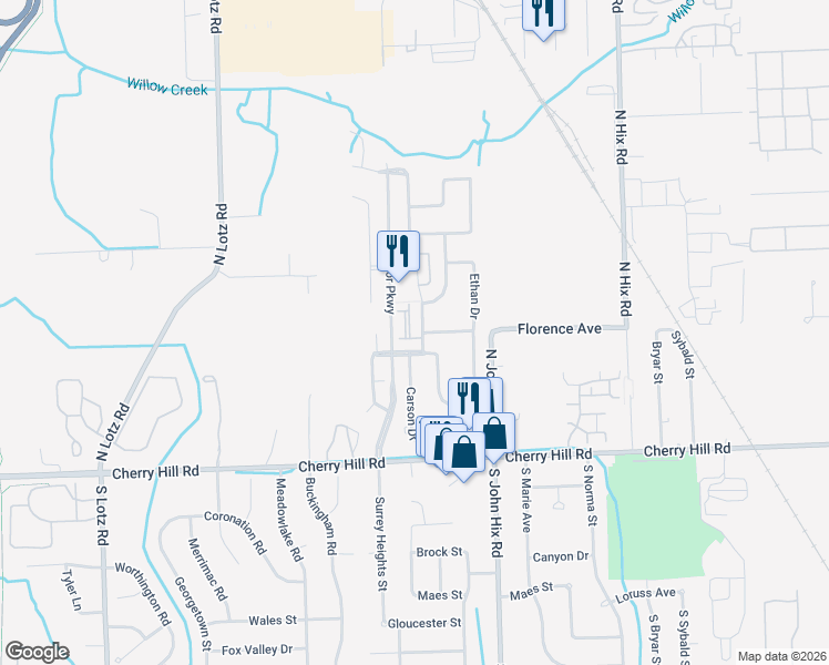 map of restaurants, bars, coffee shops, grocery stores, and more near 467 Summerfield Drive in Westland
