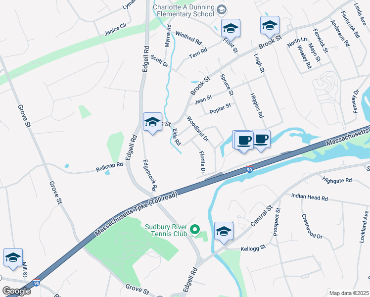 map of restaurants, bars, coffee shops, grocery stores, and more near 1 Maclean Drive in Framingham
