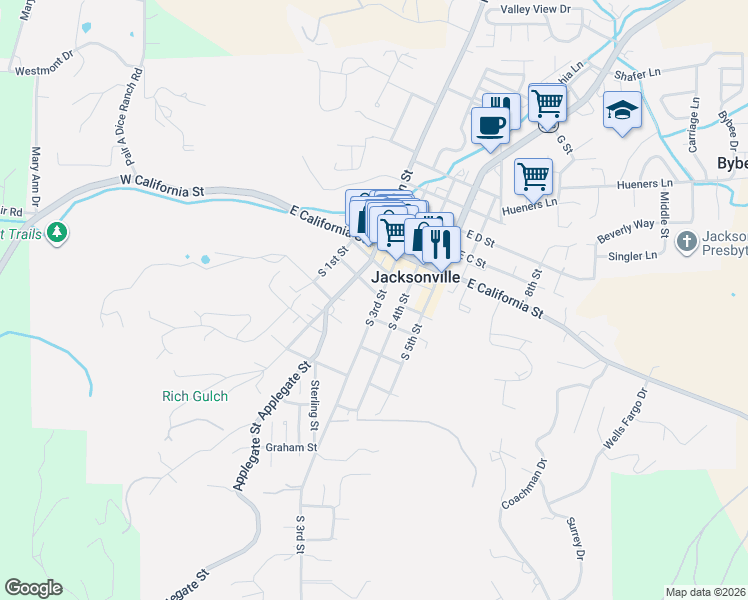 map of restaurants, bars, coffee shops, grocery stores, and more near 425 South 3rd Street in Jacksonville