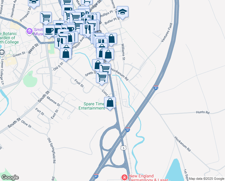 map of restaurants, bars, coffee shops, grocery stores, and more near 480 Pleasant St in Northampton