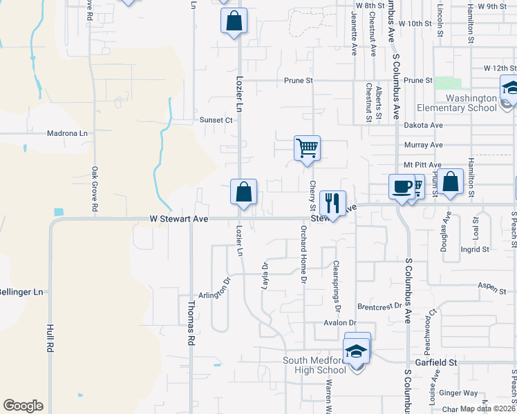 map of restaurants, bars, coffee shops, grocery stores, and more near 1946 West Stewart Avenue in Medford