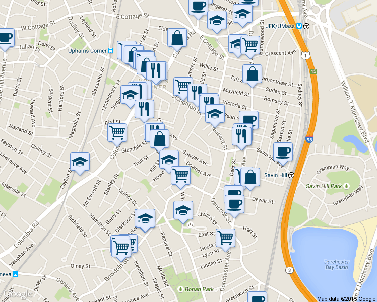 map of restaurants, bars, coffee shops, grocery stores, and more near in Boston