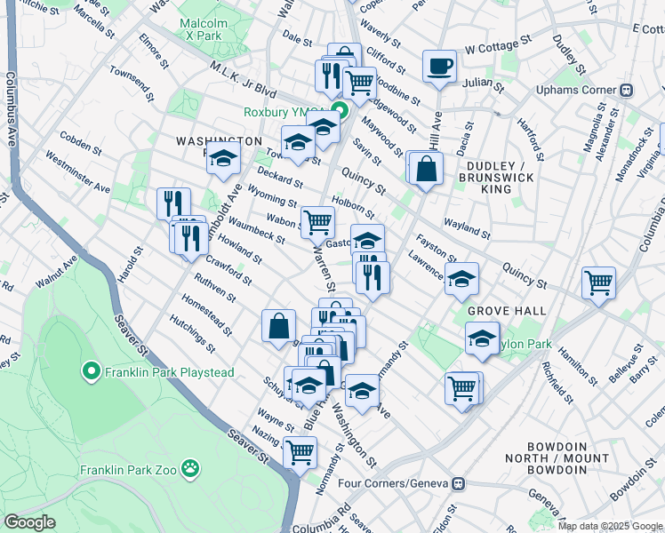 map of restaurants, bars, coffee shops, grocery stores, and more near in Boston