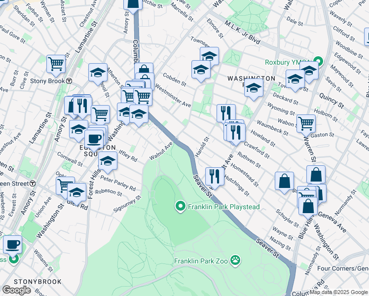 map of restaurants, bars, coffee shops, grocery stores, and more near 15 Homestead Street in Boston