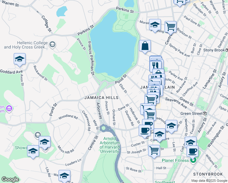 map of restaurants, bars, coffee shops, grocery stores, and more near 56 Eliot Street in Boston