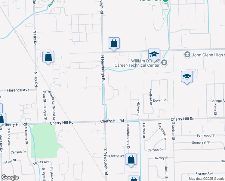 map of restaurants, bars, coffee shops, grocery stores, and more near 601 Ravencrest Lane in Westland