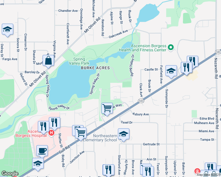 map of restaurants, bars, coffee shops, grocery stores, and more near Glencoe Court in Kalamazoo
