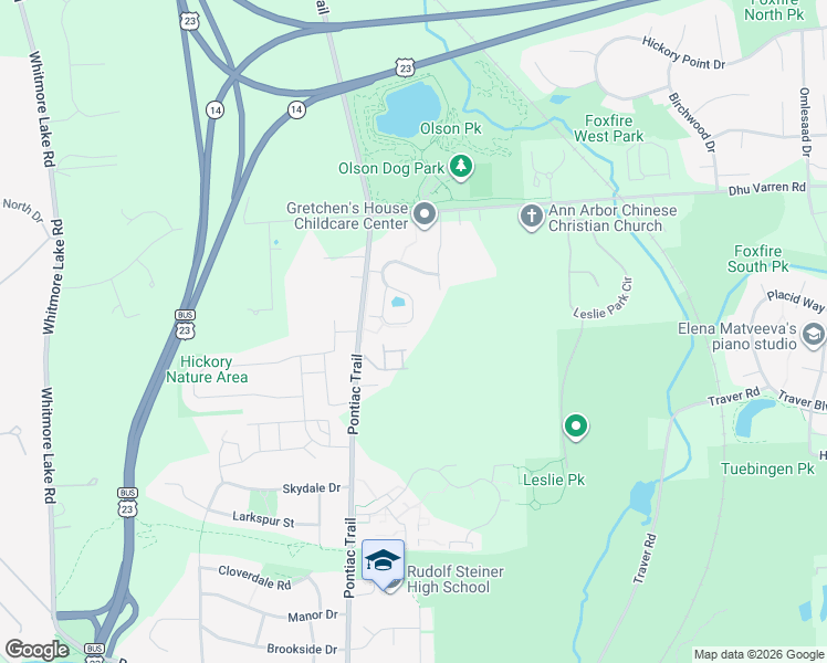 map of restaurants, bars, coffee shops, grocery stores, and more near 2781 South Knightsbridge Circle in Ann Arbor