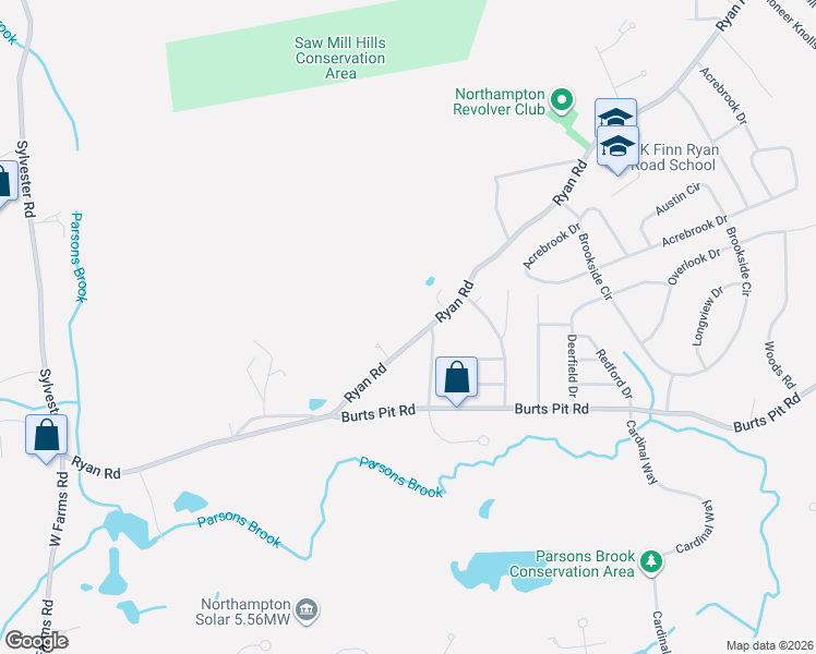 map of restaurants, bars, coffee shops, grocery stores, and more near 723 Ryan Road in Northampton