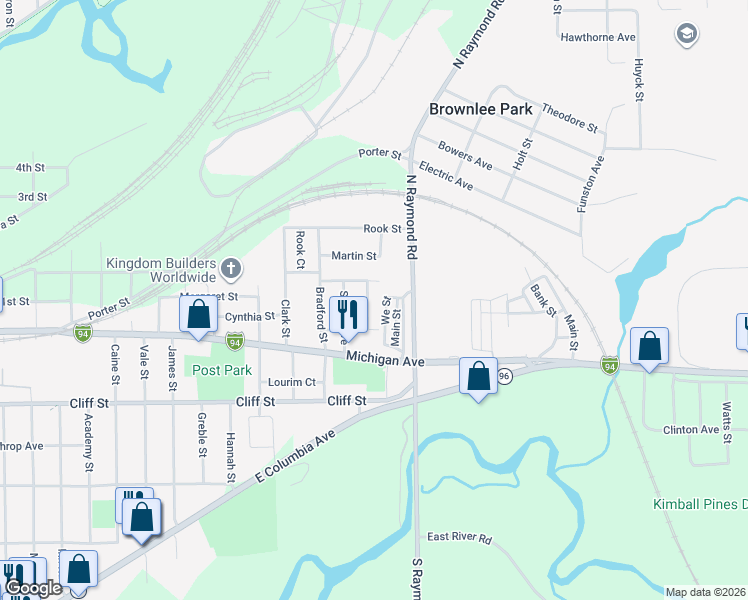 map of restaurants, bars, coffee shops, grocery stores, and more near 21 Charles Street in Battle Creek