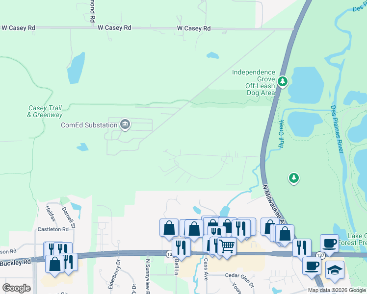 map of restaurants, bars, coffee shops, grocery stores, and more near 178 Brookhill Road in Libertyville