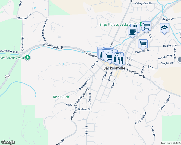 map of restaurants, bars, coffee shops, grocery stores, and more near 410 South 1st Street in Jacksonville