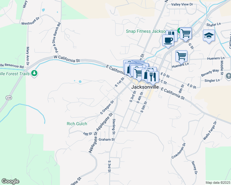 map of restaurants, bars, coffee shops, grocery stores, and more near 410 South 1st Street in Jacksonville