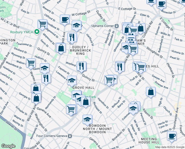 map of restaurants, bars, coffee shops, grocery stores, and more near 22 Wayland Street in Boston