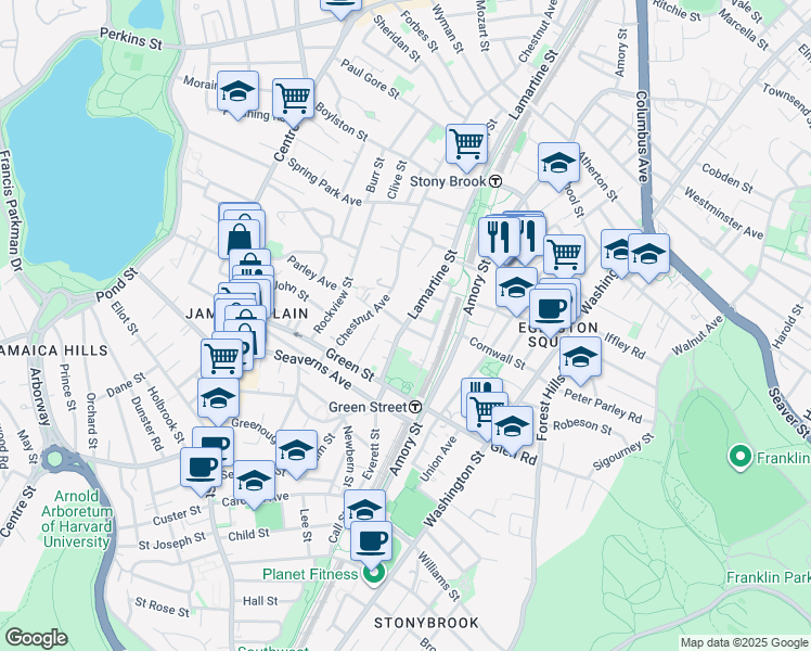 map of restaurants, bars, coffee shops, grocery stores, and more near 281 Lamartine Street in Boston