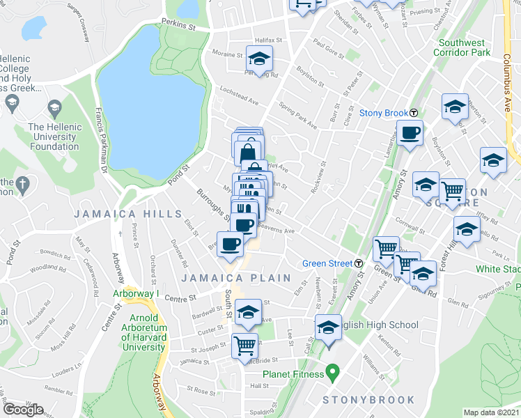 map of restaurants, bars, coffee shops, grocery stores, and more near in Boston