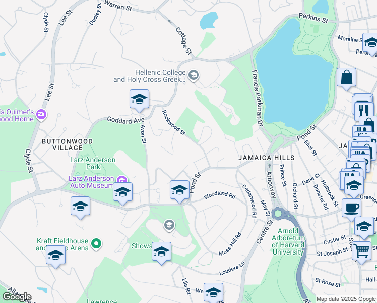 map of restaurants, bars, coffee shops, grocery stores, and more near 118 Rockwood Street in Boston
