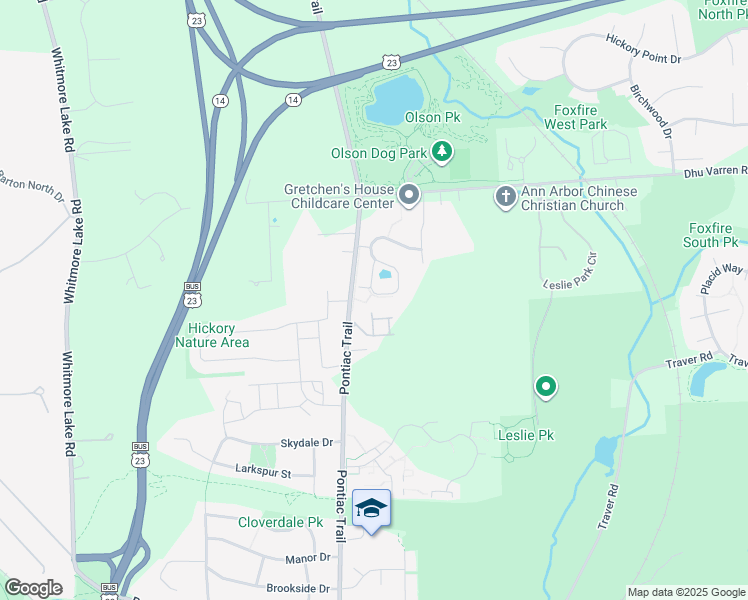 map of restaurants, bars, coffee shops, grocery stores, and more near 2781 South Knightsbridge Circle in Ann Arbor
