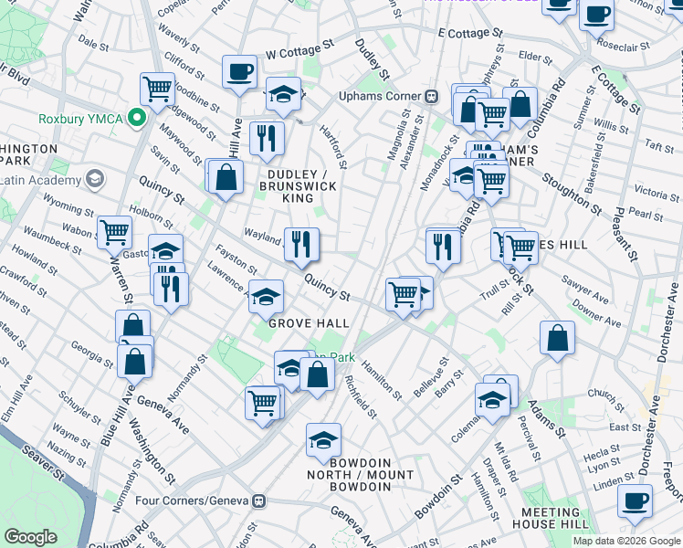 map of restaurants, bars, coffee shops, grocery stores, and more near 173 Magnolia Street in Boston