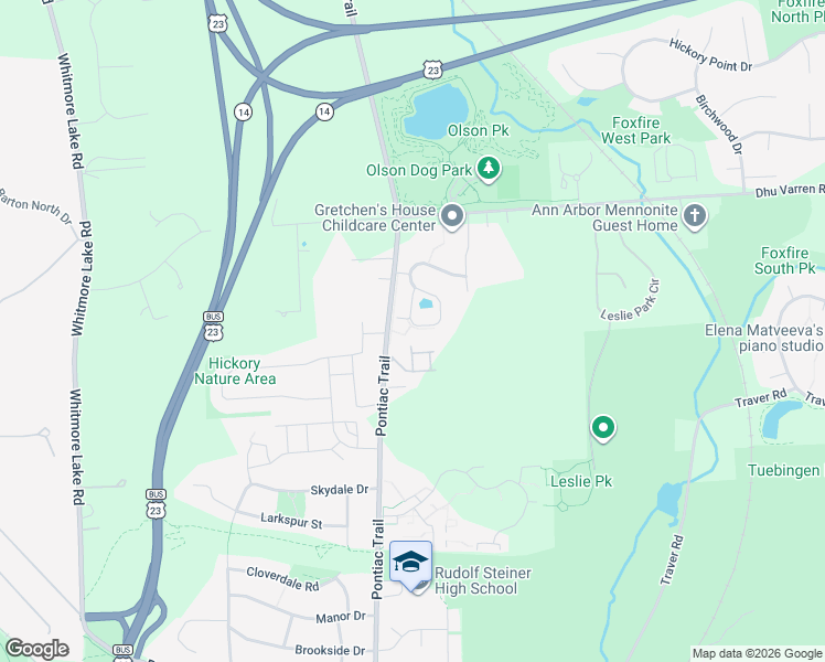 map of restaurants, bars, coffee shops, grocery stores, and more near 2781 South Knightsbridge Circle in Ann Arbor