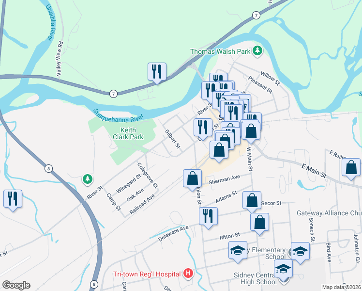 map of restaurants, bars, coffee shops, grocery stores, and more near 19 Gilbert Street in Sidney