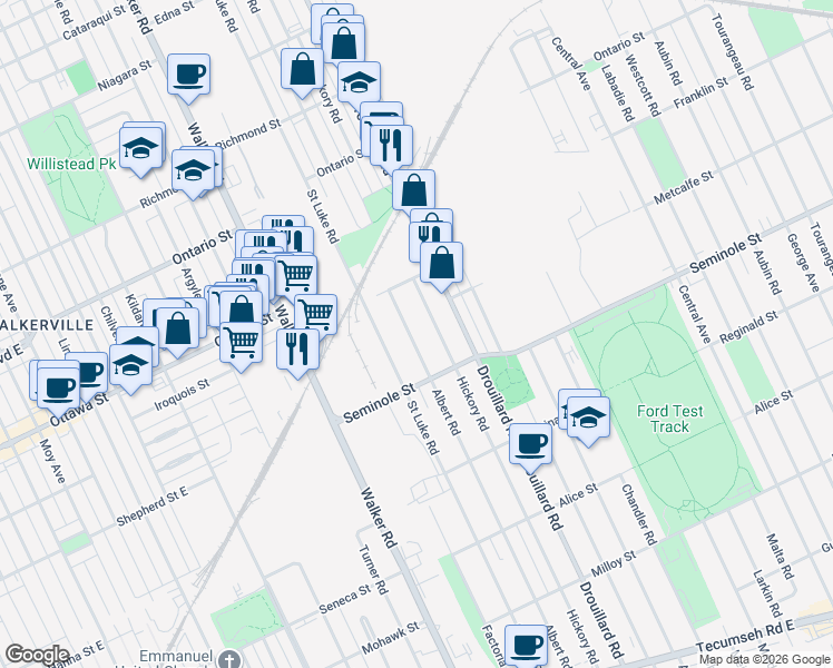 map of restaurants, bars, coffee shops, grocery stores, and more near 1411 Hickory Road in Windsor