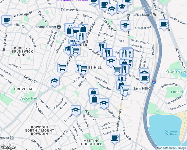 map of restaurants, bars, coffee shops, grocery stores, and more near in Boston