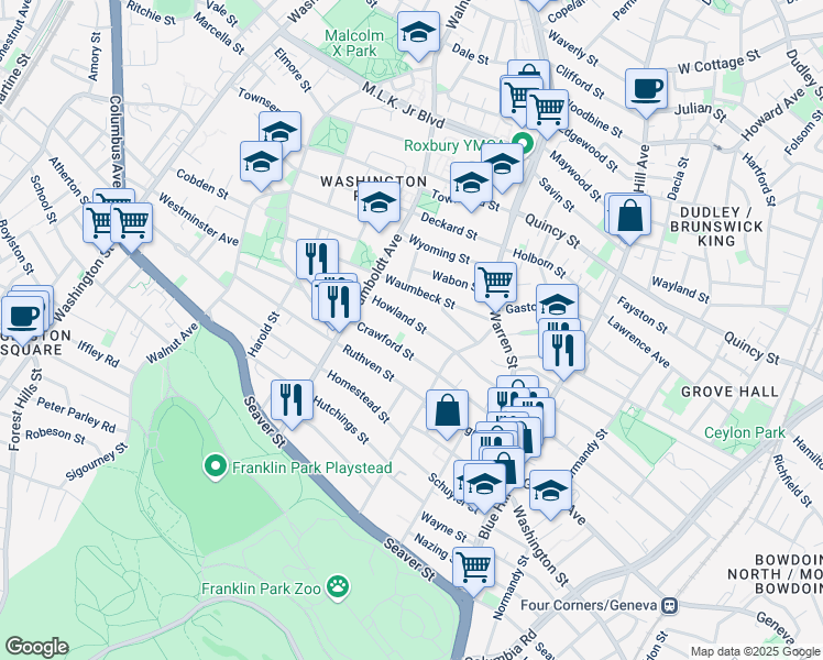 map of restaurants, bars, coffee shops, grocery stores, and more near 41 Howland Street in Boston
