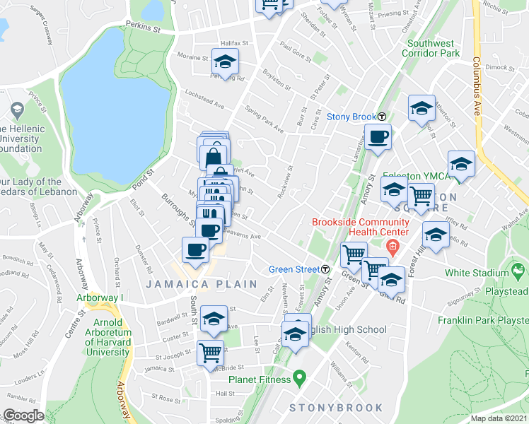 map of restaurants, bars, coffee shops, grocery stores, and more near 35 Saint John Street in Boston