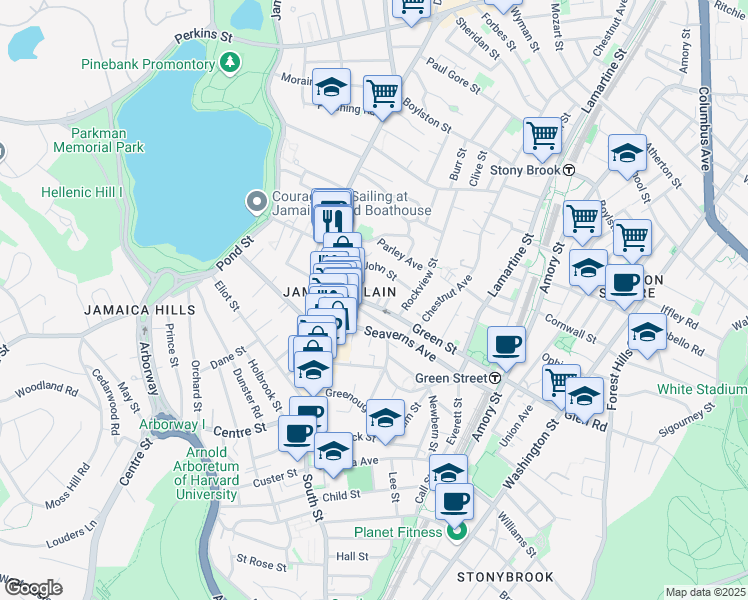 map of restaurants, bars, coffee shops, grocery stores, and more near 9 Warren Square in Boston