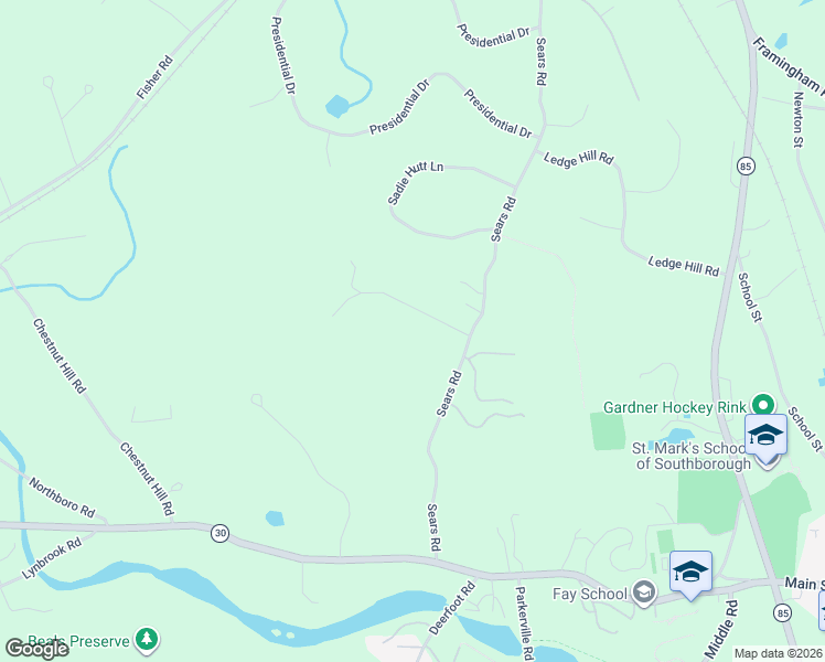 map of restaurants, bars, coffee shops, grocery stores, and more near Sears Lane in Southborough