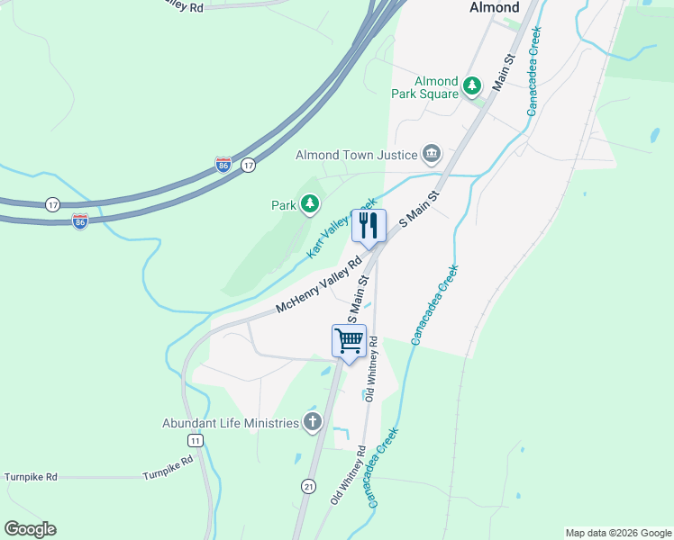 map of restaurants, bars, coffee shops, grocery stores, and more near 396 McHenry Valley Road in Almond