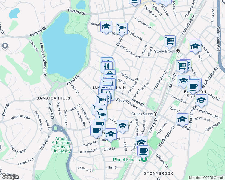 map of restaurants, bars, coffee shops, grocery stores, and more near 5A Green Street in Boston