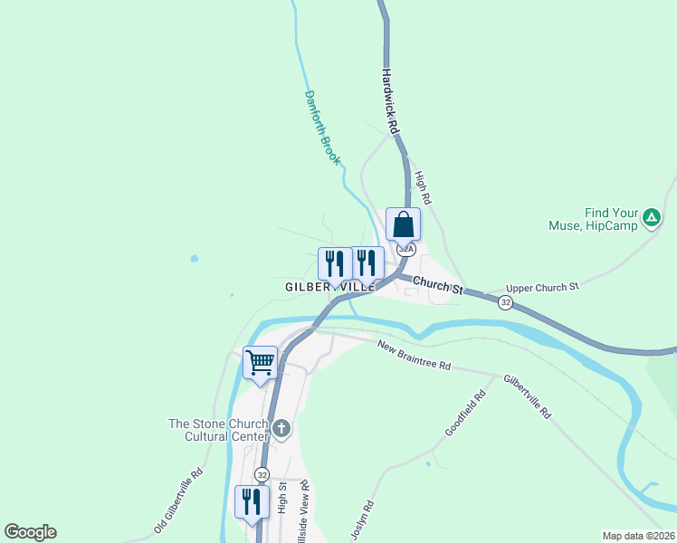 map of restaurants, bars, coffee shops, grocery stores, and more near 70 North Street in Hardwick