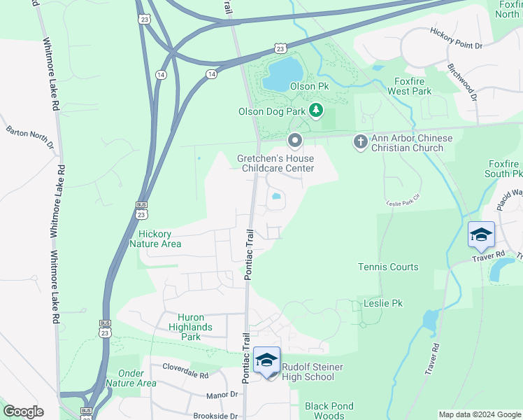 map of restaurants, bars, coffee shops, grocery stores, and more near 2790 South Knightsbridge Circle in Ann Arbor