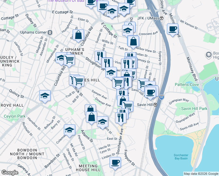 map of restaurants, bars, coffee shops, grocery stores, and more near 75 Pleasant Street in Boston