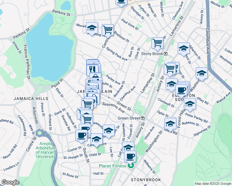 map of restaurants, bars, coffee shops, grocery stores, and more near 90 Rockview Street in Boston