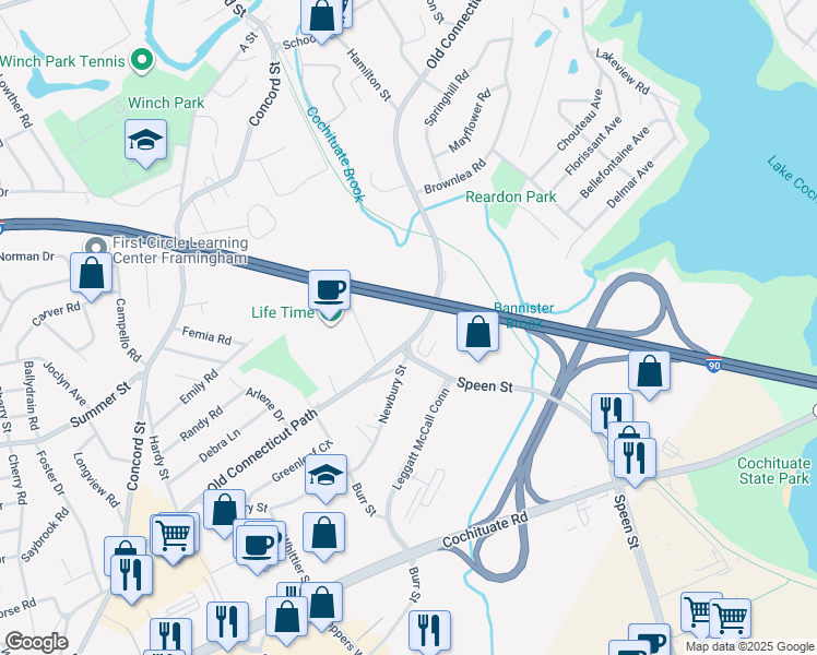 map of restaurants, bars, coffee shops, grocery stores, and more near 492 Old Connecticut Path in Framingham