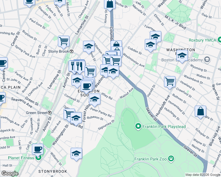 map of restaurants, bars, coffee shops, grocery stores, and more near 4 Glines Avenue in Boston